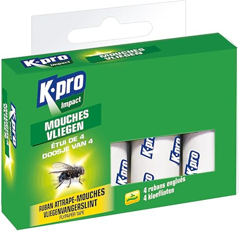 K.PRO Rubans Attrape-Mouches – Pièges Collants Contre Mouches & Insectes Volants – Sans Insecticide – Usage Intérieur – Parfum Caramel – Technologie Pro – Étui de 4
