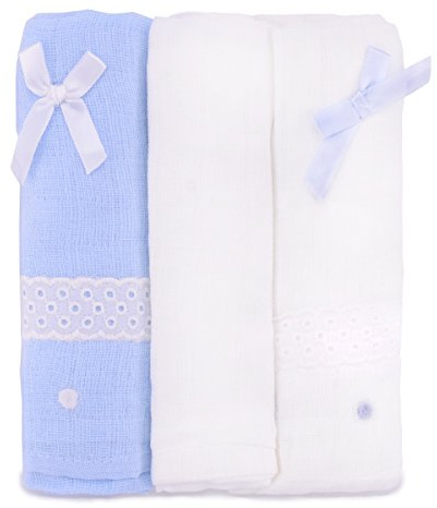 PEKITAS Muselinas Pack de 3 | Mantas de Muselina 100% Algodón | Paños de Muselina para Bebés Calidad 75 x 75 cm Azul y Blanco