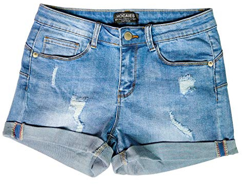 Hocaies Dam jeansshorts basic i åldrande tvätt jeans bermudashorts korta byxor av denim för kvinnor hög midja denim korta byxor med tofs ribbade hål hotpants shorts, 03 Ljusblå, 44 SE