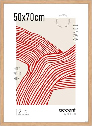 accent by nielsen Holz Bilderrahmen Scandic, 50 x 70 cm, Hellbraun | Holz Posterrahmen im Hoch- & Querformat zum Aufhängen Hellbraun matt Echtglas
