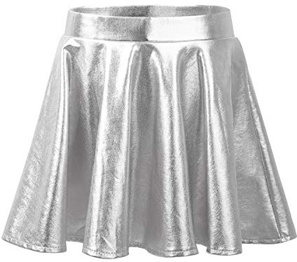 Alvivi Mädchen Rock Metallic Minirock Faltenrock Glänzend A-Line Skater Rock Ballett Tanzrock Sport Tutu Rock A Silber 110-116
