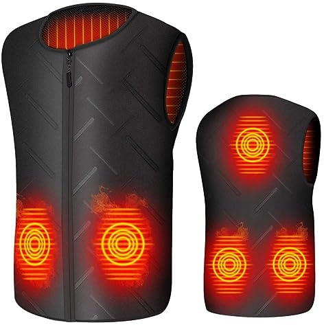 Gilet chauffant électrique USB pour homme et femme - 3 températures réglables - 5 zones de chauffage - Lavable - Léger - Pour l'hiver - Pour moto, ski, pêche, randonnée, Noir , XXL