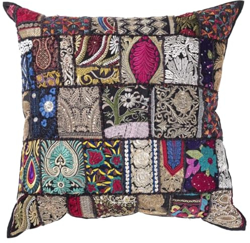 Casa Moro Orientalisches Patchwork Kissen MAR Schwarz 40x40 cm mit Füllung Stickerei & Pailletten Boho Chic Deko-Kissen Couchkissen Sofa-Kissen & Geschenk-Idee Muttertag Ostern Geburtstag MA8303
