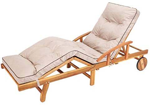 PillowPrim Liegenauflage, Auflage Gartenliege (Beige) 201 x 55 cm, 8 cm dick, Auflagen für Deckchair, Bequeme Polsterauflage für Sonnenliege, Liegestuhl