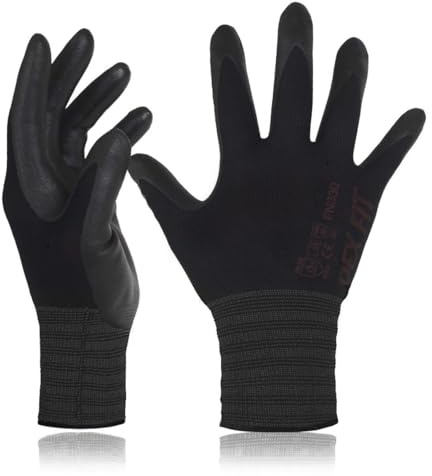 DEX FIT Nitrile Work Gloves FN330, 3D-Comfort Stretchy Fit, Firm Grip, Thin & Lightweight, Touch-Screen Compatible, Durable, Breathable & Cool, Machine Washable; Black S (7) 3 Pairs