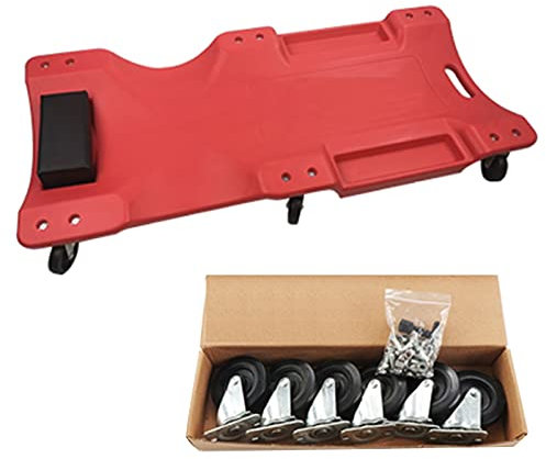 ARCH 40-Zoll-Rollbrett Werkstatt, Blasgeformter Ergonomischer HDPE-Körper Mit Gepolsterter Kopfstütze Und Tiefe Werkzeugkiste, Auffahrrampe Pkw, 300 Pfund Kapazität Rot