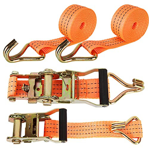 SENENQU 2 Sets Ratchet Tie Down Straps, 4cm x 3m Heavy Duty, Adjustable Lashing Car Tensioning With Metal J Hook for Trailer Truck - Load Capacity 2000KG