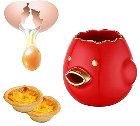 ZhiLianZhao Ceramic Egg Yolk Separator Filter, Vomiting Chicken Kitchen Gadgets, Easy to Clean, for Baking Cakes, Making Pastries,Red