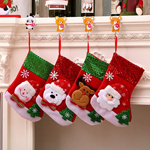 DSLIHA 4 Stück Weihnachtsstrumpf Set Nikolausstrumpf Nikolausstiefel Socken, Personalisiert Nikolaussocken Kamin Ornamente Süßigkeiten Tasche Weihnachtsdeko Weihnachtsbaum Anhänger