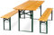 METRO Professional Bierzeltgarnitur, 3-TLG. Gartenmöbel Set, 1 Bier-Tisch 220 x 50 cm, 2 Bierbänke 220 x 25 cm, Klappbar, Naturbraun/Grün