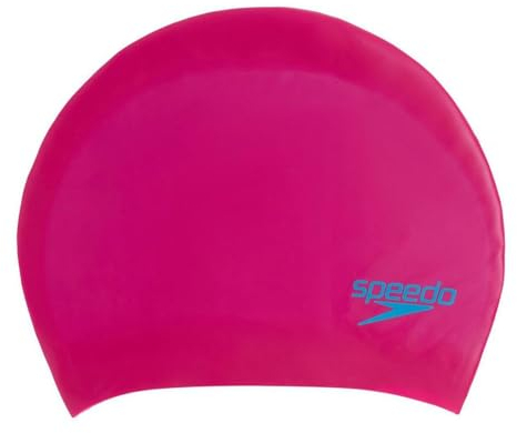 Speedo Unisex Kinder Kappe für langes Haar | Badekappe | Zieht nicht am Haar | Leicht aufsetzbar Trainingsausrüstung, Begonia Pink/Lapis Blue, Einheitsgröße