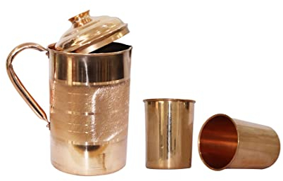 Universal Hub Brocca in rame Brocca d'acqua Brocca in rame con bicchiere Set di 2 pezzi Bicchiere Calice Coppa Bicchieri Ayurveda Rame Moscow Mule Mug Bicchieri Utensili da portata in vetro