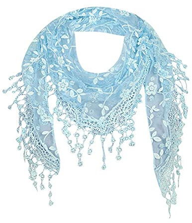 Generisch Damen Schal Lace Tücher Halstuch Dreieck Schals Zarter Rundschal Spitze Quasten Schal Tuch Dreieckstuch Damen Frauen Spitze Quasten Schal Dreieckstuch Dreieckshalstuch Spitzenborte