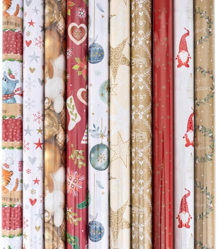 10er Set Geschenkpapier 70x200cm Bunt Advent Weihnachten Weihnachtspapier Sterne Schneeflocke Xmas