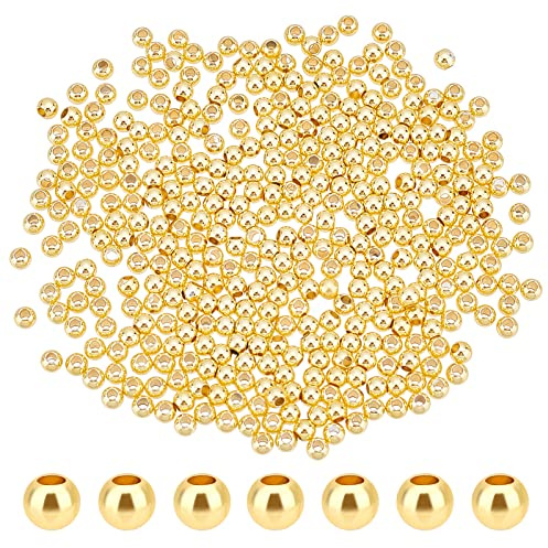 PH PandaHall 3mm 18 Karat Vergoldete Perlen 500 Stück Glatte Goldene Perlen Langlebig Rund Zwischenperlen Nahtlos Lose Kugeln Für Sommer Halskette Armband Ohrring Partys Feiertage Schmuckherstellung