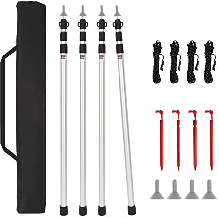 Ansobea 4 x tältstänger, tältstång i aluminiumlegering, 87,5–234,5 cm, justerbar höjd, tältstång, tältstänger med twist-låsmekanism för tält, tarp, markis eller presenning