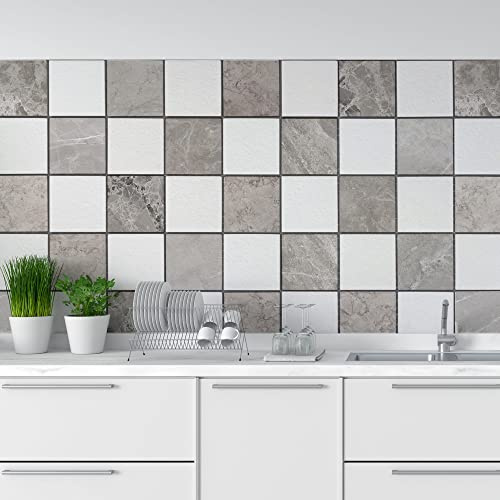 CREARREDA Adhesivos para baldosas azulejos mármol gris, 20 Piezas 15_x_15 cm, Vinilo Autoadhesivo Impermeable Decoración Baños y Cocinas, Made in Italy
