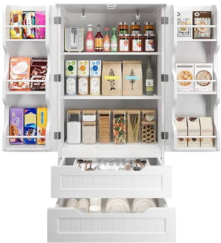 Gizoon 47 Pantry Cabinet with 2 Drawers and 6 Door Shelves, White