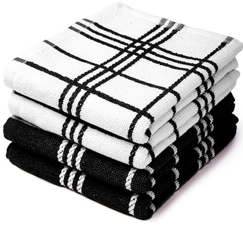 Encasa Terry kökshandduksset - 60 x 40 cm – multifunktionellt absorberande rengöringsduk, återanvändbar handduk och disktrasa (paket med 4 - svart frotté)