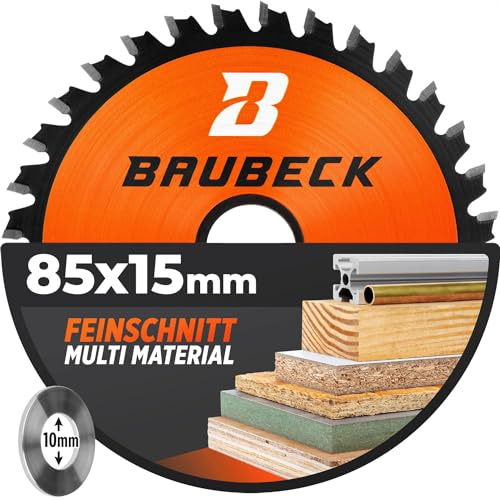 BAUBECK Sägeblatt 85x15 inkl. 10mm Reduzierring - Multi Material Feinschnitt - Sägeblatt 85mm für Holz, Aluminium, Metall uvm. - Kreissägeblatt 85x10