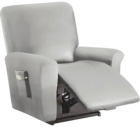 Fansu Funda de Sillón Relax 1 Plaza, Cuero PU Elasticidad para Sillón Relax Funda Reclinable con Bolsillos Laterales, 4 Piezas Extraíbles y Lavables Fundas Protector (1 Plaza,Gris)