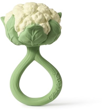 Oli & Carol - Hochet et anneau de dentition pour bébé en caoutchouc naturel - Cadeau pour bébé 0 3 6 mois, 1 an - Cauliflower