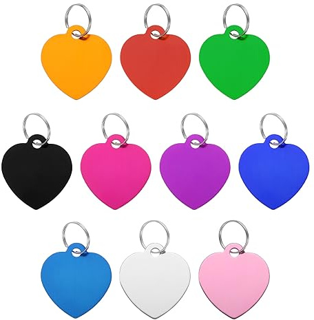 QUARKZMAN Animali ID Targhette Metallo Incisione Targhette Cuore-Forma Cane ID Etichette 10 Colore Vuoto Etichette Chiave Ring per Cane Gatto Animali Stampaggio Ciondolo Decorazione 10pz
