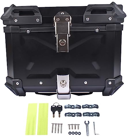 Bisenya 45L Bauletto per Moto, Alluminio Baule da Moto Viaggiare Scatola di Coda con Blocco di Sicurezza per Conservazione Casco Bagagli Grandi, Impermeabile Bauletto per moto (Nero)