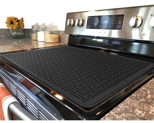 YUHFERA Stove Top Cover for Electric Stove - Silicone Stove Mat for Glass Top, Glass Cooktop Protector, XL Dish Drying Mats for Kitchen,Oven Covers for Electric Stove (Black,30 x 21)