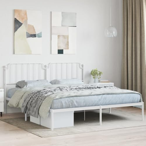 BAZZI Metall Bettgestell mit Kopfteil Bettrahmen Weiß Metallbett 160 x 200 cm Bettgestell mit Lattenrost Doppelbett Schlafzimmer Modern Gästebett Jugendbett