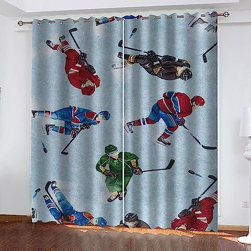 Blickdicht Blackout Vorhang Mit Ösen Schalldämmend Gardinen Polyester 3D Sportlicher Eishockeyspieler 2 X 117 X 230 Cm Für Wohnzimmer Schlafzimmer Kinder Oder Babyzimmer - Bedruckte Verdunk -7C6N1B0S9