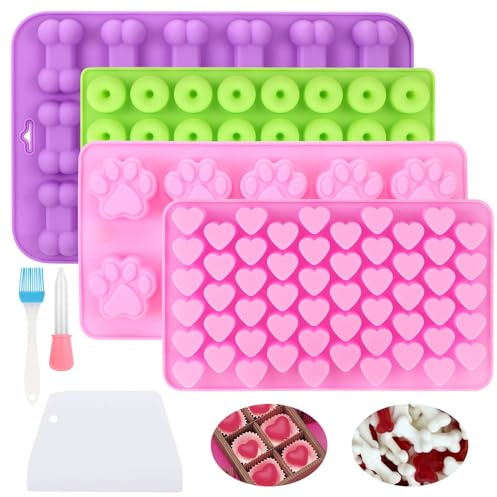Auauraint 4 pcs tapetes para hornear galletas para perros,Silicona | para Hornear Golosinas para Perros,Viene cuentagotas con espátula,para galletas y bocadillos hechos en casa