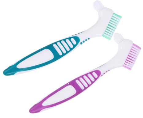FRCOLOR Doppelseitigen Zahnprothesenbürste 2 Stück zur Gründlichen Reinigung aus Nylon und Pp mit Großem Rutschfestem Griff Tragbar von Zahnprothesen für Täglichen Einsatz