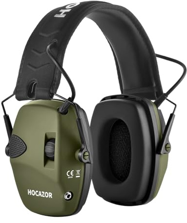 HOCAZOR 026 Protection auditive électronique pour le tir sportif, casque antibruit actif Réduction du bruit Protecteur d'oreilles pour stand de tir, chasse Vert-NRR22dB SNR 27dB