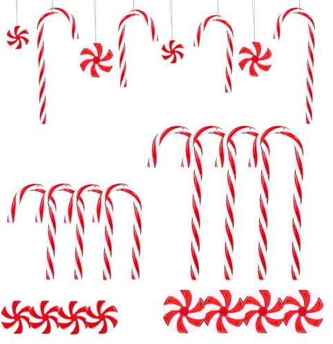 Naler 24 x Zuckerstangen Weihnachtsbaumschmuck Baumbehang Weihnachtsbaum Dekoration Anhänger mit Kordel Rot und Weiß