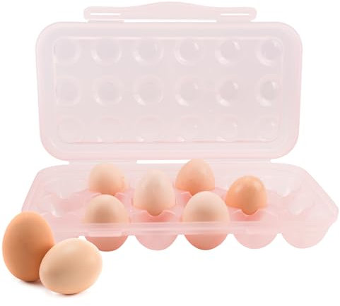 18 Griglia Porta Uova da Frigo, Portauova Frigorifero, Contenitore per Uova, Porta Uova Plastica Trasparente, Portauova Impilabile con Coperchio per Frigorifero Cucina Picnic All'Aperto(rosa)