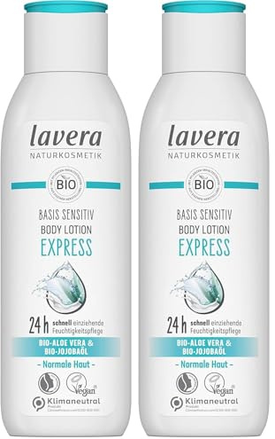 lavera basis sensitiv Body Lotion Express – Naturkosmetik – vegan - Bio-Aloe Vera & Bio-Jojobaöl – 250 ml (Packung mit 2)