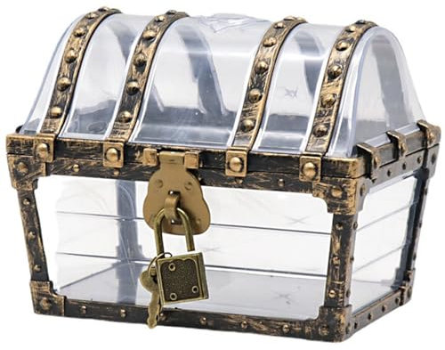 Hperu Treasure Box,Clear Lock Box, 5.5x4x4.3 Plastic Treasure Chest with Lock, Vintage Treasure Box Pirate Jewelry Chest Gemstone Crystal Storage Box Toys for Children Girls Boys