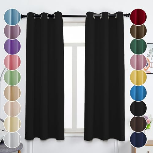 Flei Gardinen, Vorhang Blickdicht, Thermovorhang Kälteschutz, Gardinen Wohnzimmer, Schwarz, 120x180cm（HxB）, 1er Set