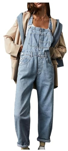 AEGJEGVD Salopette en Jean pour Femme - Coupe Ample - Coupe Droite - Jambes Larges - Stretch - Mode - Combinaisons et Combishorts Femmes Pas Cher - Vetement Soldes 2025 - Décontracté Baggy Jumpsuit