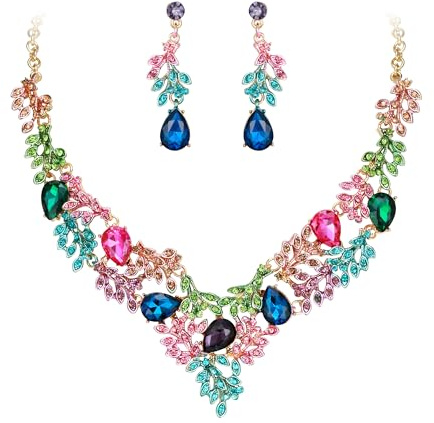EVER FAITH Damen Schmuck Sets Strass Kristall Blumen Blatt Vine Teardrop Halskette und Hangle Tropfen Ohrringe Set für Braut Hochzeit Party