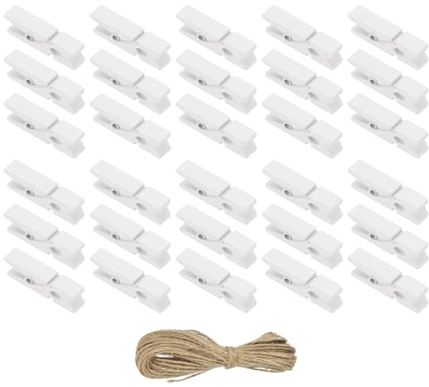 PATIKIL 3.5cm Wäscheklammern Holz, Klein Kluppen 50 Stück, Bunte Holzklammern mit starker Griff Foto Clips zum Aufhängen von Bildern Kleidung Dekorative Bastelarbeiten, Weiß