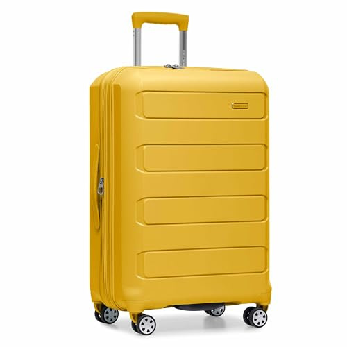 Traveler's Choice Pagosa Hardshell Expandable Luggage with Spinner Wheels, Yellow, 22-Inch Carry-on