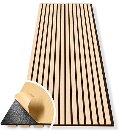HAGEFOL® Akustikpaneele selbstklebend EasyFix, 240x56cm, Farbe: Eiche Holz, Lamellen Wandpaneele für Schallschutz Wandverkleidung ohne Bohren (2 Stück, 240x28cm im Paket)