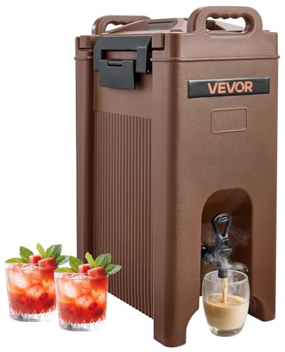 VEVOR Distributeur de Boissons Isotherme 19 L, Fontaine à Eau Chaude et Froide Non Électrique avec Robinet et Poignée, Conteneur Isotherme de Qualité Alimentaire, pour Camping, Restauration, Marron