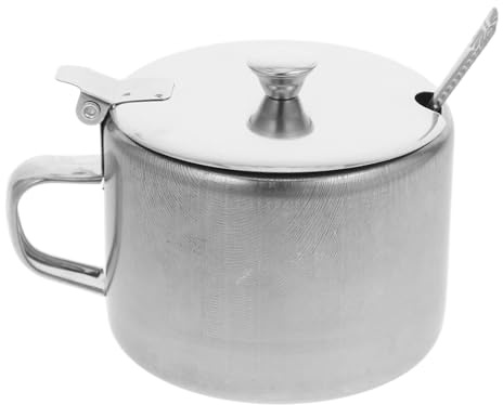 Ciieeo Azucarero Acero Inoxidable Con Tapa Y Cuchara Recipiente Para Condimentos Y Sal O Pimienta Tarro Compacto Para Cocina Doméstica Y Restaurante 4.13X3.34X2.75In