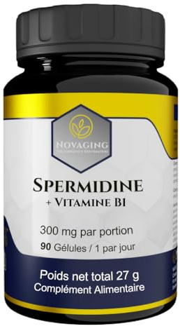 NovAging Spermidine 6 mg + Vitamin B1. 90 kapslar. Anti-aging. 3 månaders förbrukning. Antioxidant. 100% vegansk. Noggrant doserad. Maximal biotillgänglighet. Testad utan GMO eller allergener.