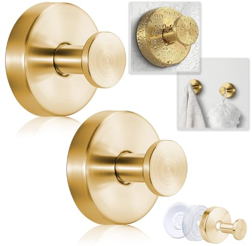 APODESS Saugnapf Haken für Kränze auf Glas, 2026 Neu Saugnapf Haken ohne Bohren Kranzhalter für Haustür, Metall Handtuchhaken für Dusche, Fenster, Badezimmerspiegel (Gold, 2pcs)