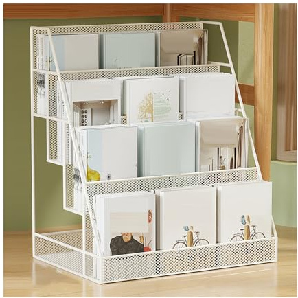 Tidningsställ, Tidningsställ I Järngolv, 3/4-lagers Arkivförvaring, Platsbesparande, For Vardagsrum, Kontor, Utställningscenter(White,40x28x55cm)