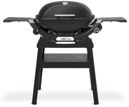 Weber Q 2200N Gasgrill mit Seitentischen und Stand | Porzellanemaillierte Grillroste, Deckelthermometer, Hochleistungsbrenner, 2065 cm² Grillfläche, Midnight Black